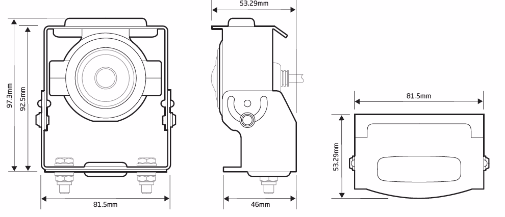 Medium Pivot Dimensions Drawing Showing l97.3mm x w81.5mm x d53.29mm