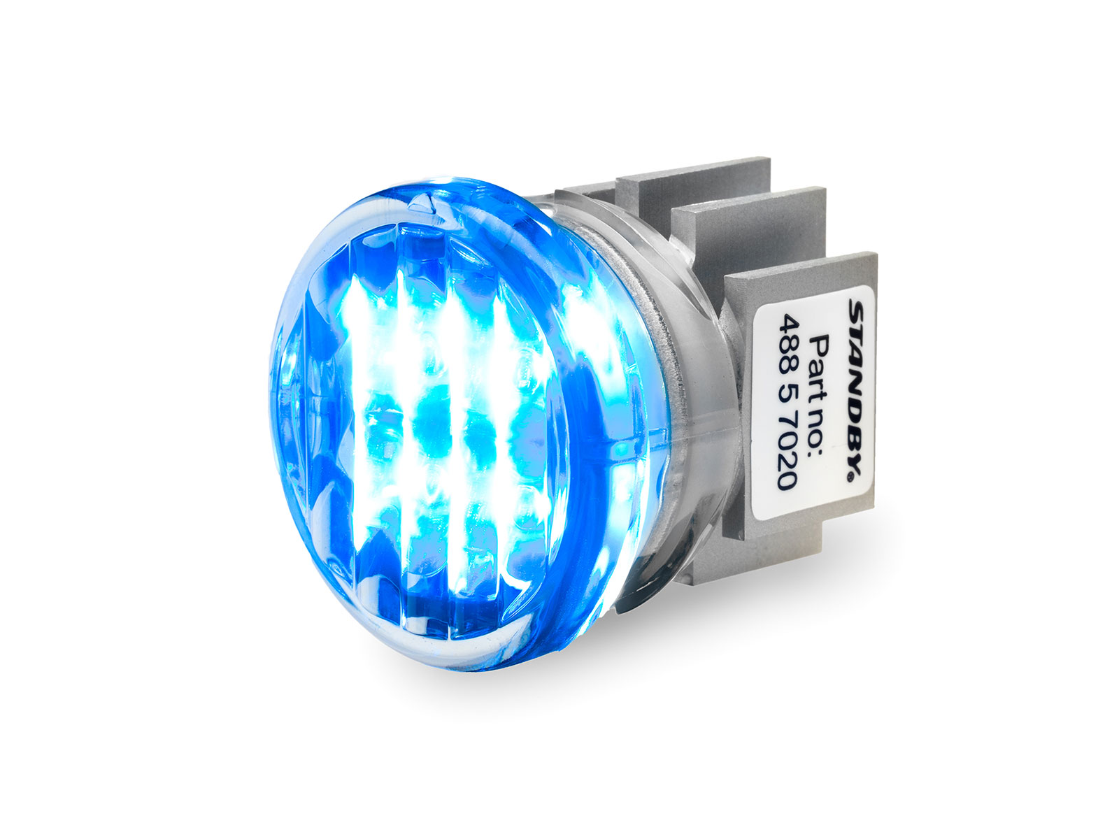 L88 Lamp Blue with Tinted Lens Lit Angle View without Grommet