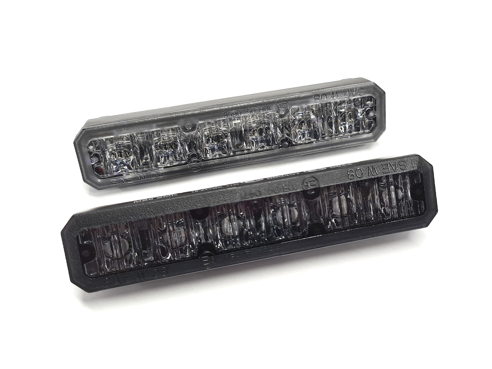 Mini Stealth - 6-way Flush Fit (Hood Mount) Smoked and Clear Lens LED Modules Comparison Unlit