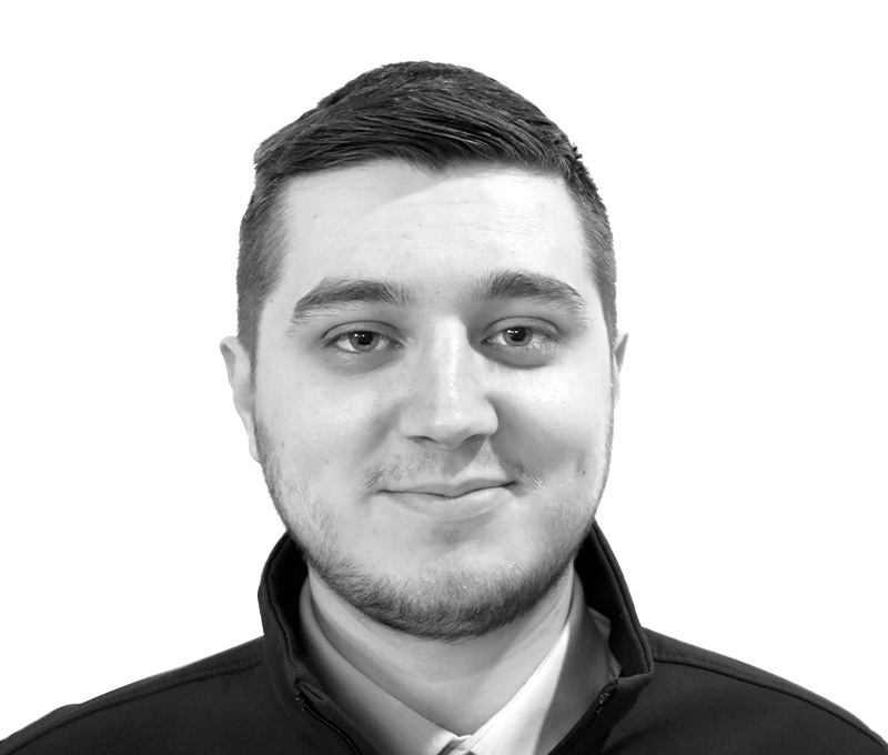 Oliver Lake is Standby UK's CCTV Systems Engineer, this is his black and white headshot.