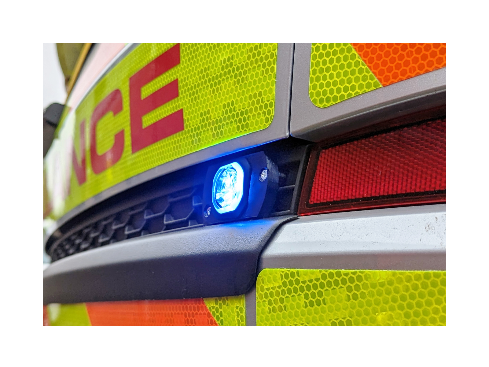 Micro Burst Low Profile LED Module In Situ Lit Blue Ambulance Rear