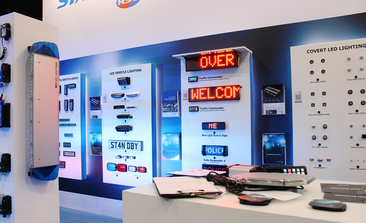 Closeup of Standby NAPFM stand LED light panels and LED Matrix signs