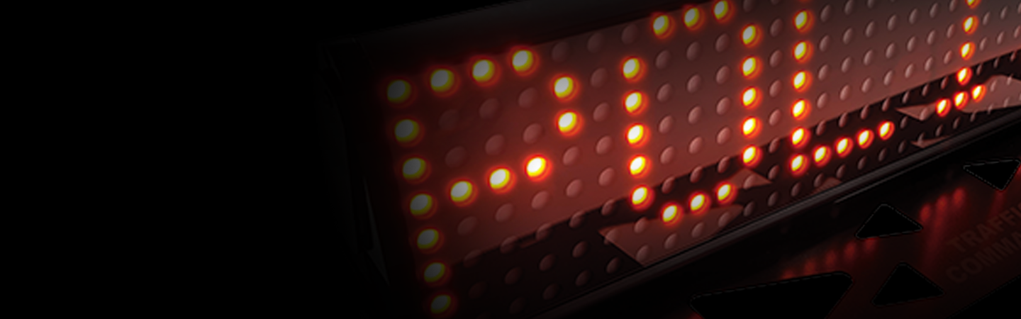 Lit Matrix Display at Angle Showing Police on Right Hand Side Blending in from Black