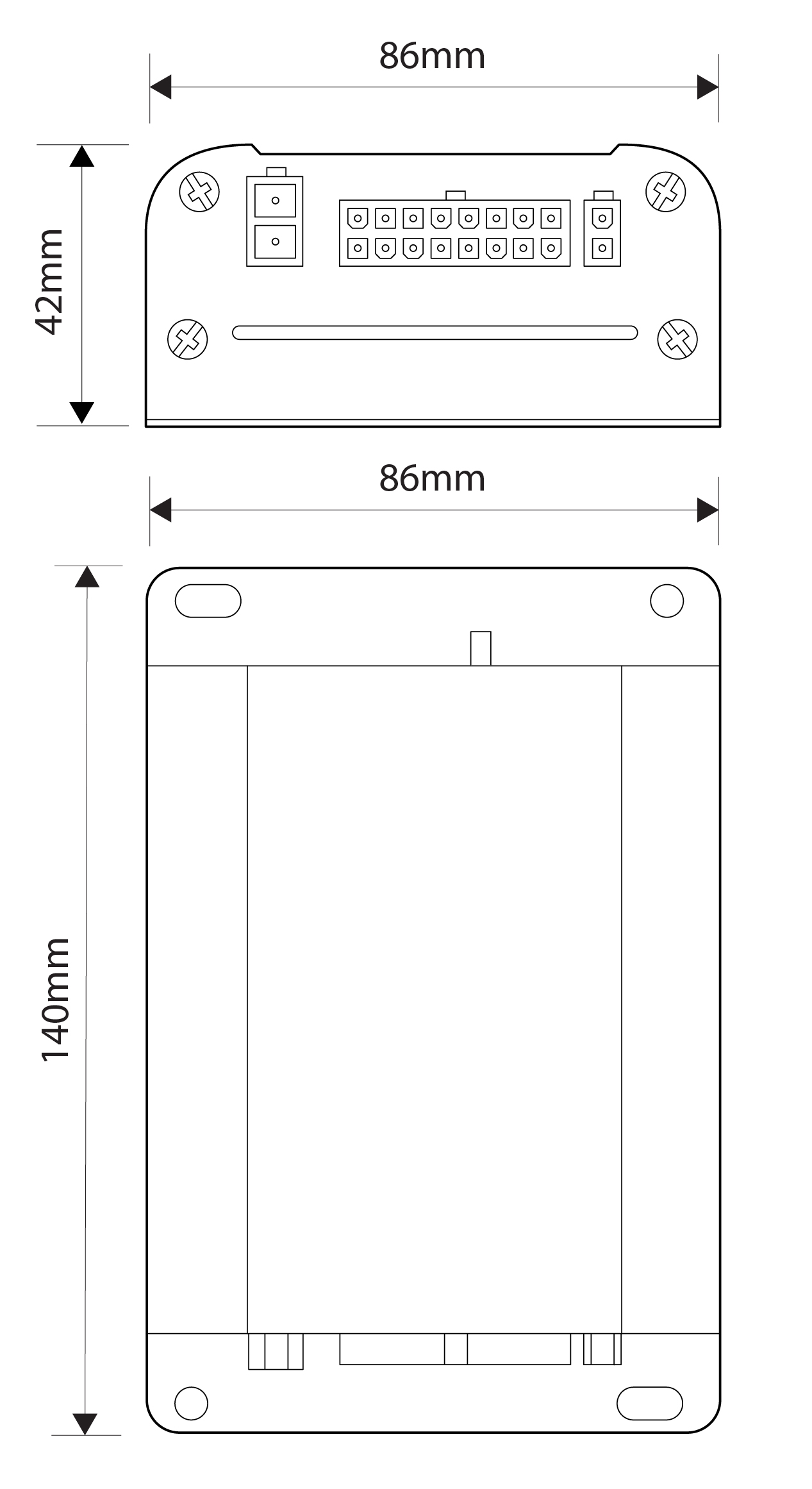 UNI-SIR-D60 MCS-DSA 60W Digital Siren Dimensions Illustration Showing 140mm Height, 86mm Width and 42mm Height
