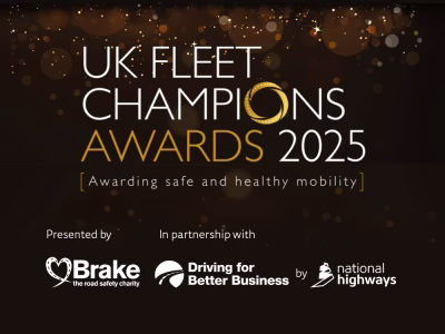 Black and gold graphic with details of UK Fleet Champions Awards 2025, presenters, partners and sponsors