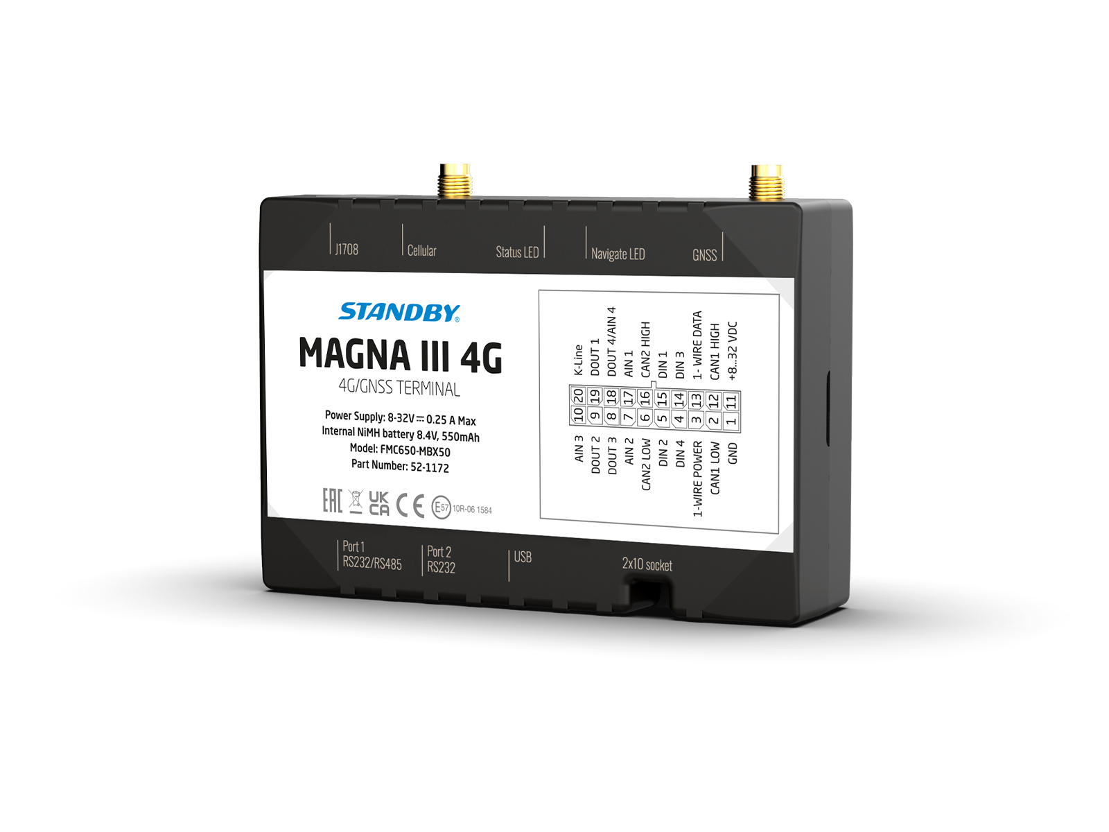 FleetMotus Magna III 4G device front angle view with shadow underneath