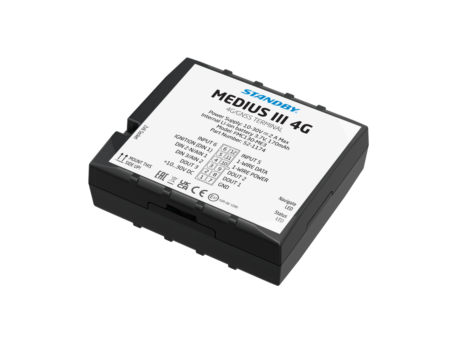 FleetMotus Medius III 4G device angle view lying down