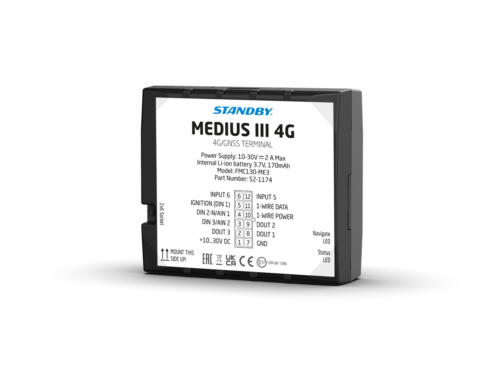FleetMotus Medius III 4G device front angle view with shadow underneath