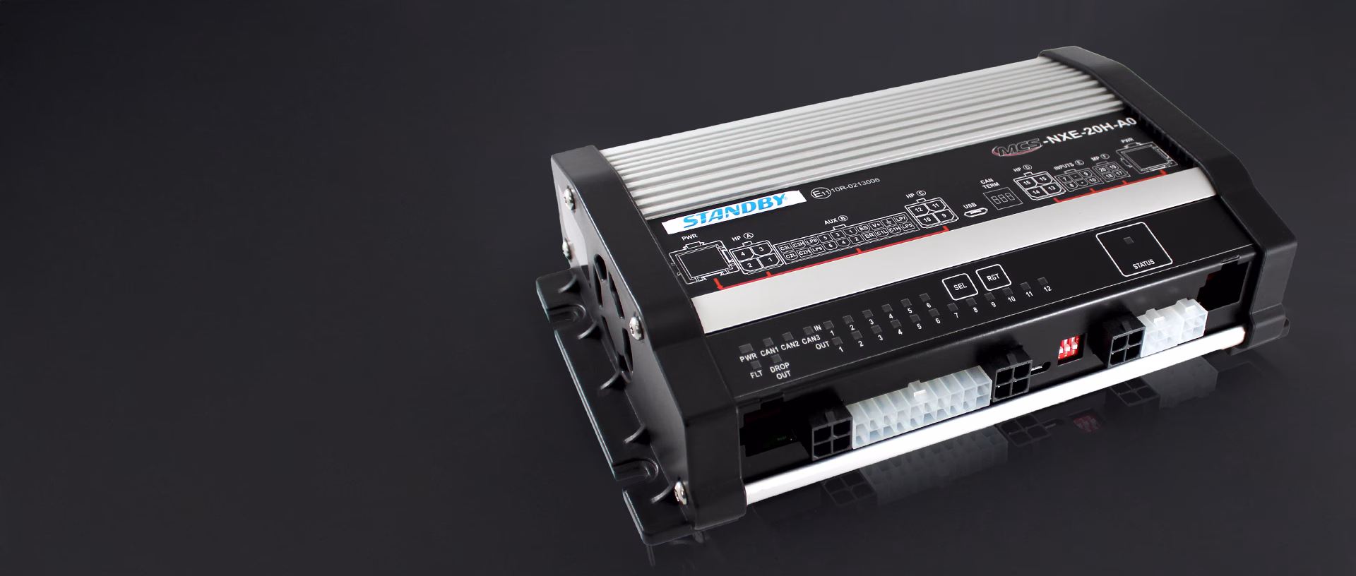 MCS-NXE 20 at an angle on a dark studio background with reflection